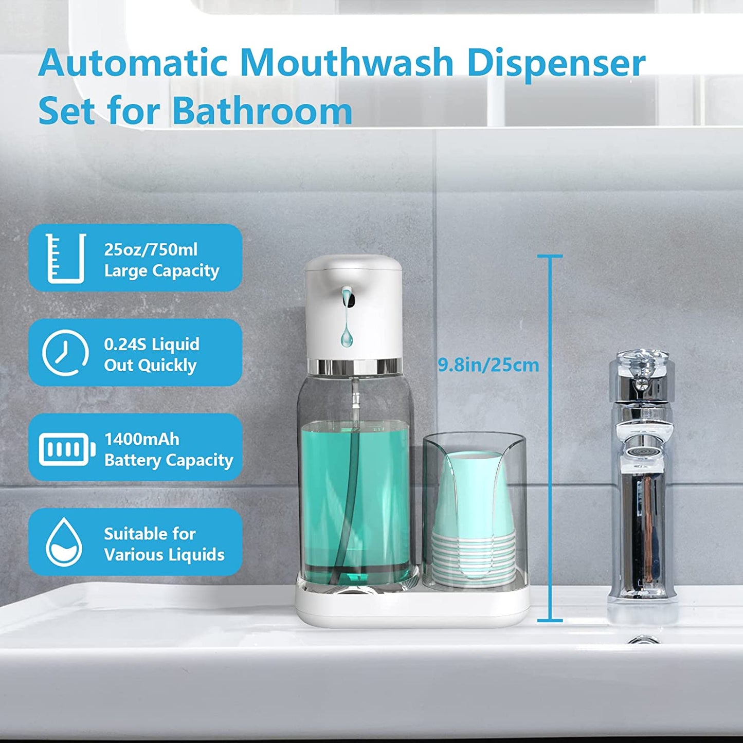 25oz/750ml Automatic Mouthwash Dispenser for Bathroom