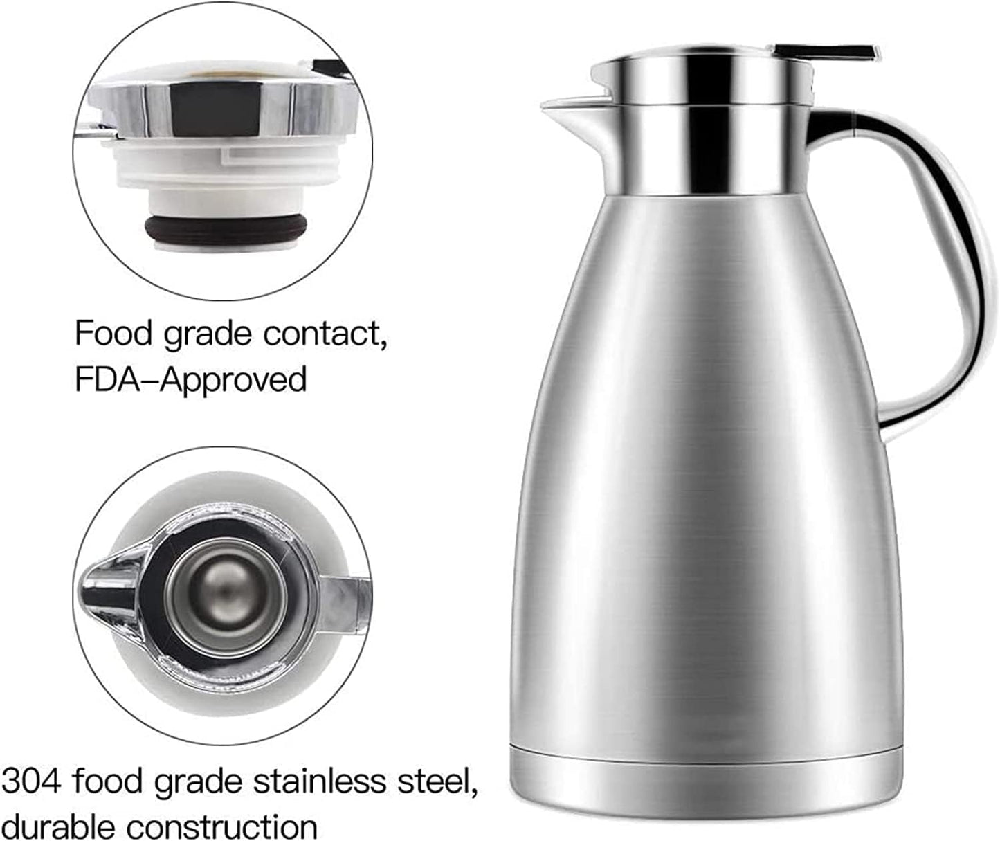 1.8 Litre 18/10 Food-grade Stainless Steel Thermal Carafe/Double Walled Vacuum Insulated Coffee Pot