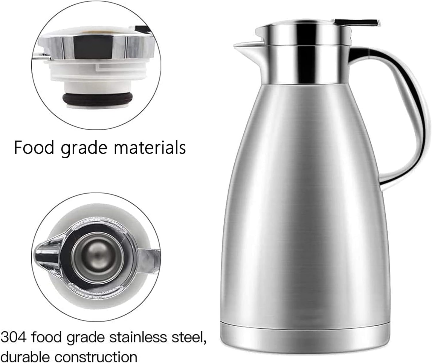 1.8 Litre 18/10 Food-grade Stainless Steel Thermal Carafe/Double Walled Vacuum Insulated Coffee Pot